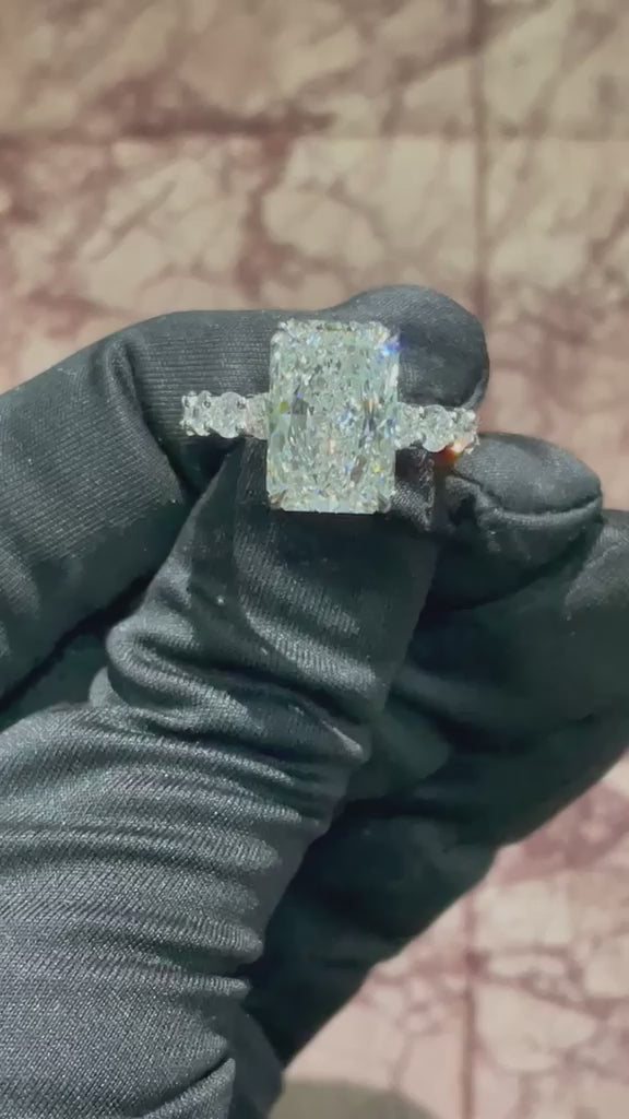 5ct radiant lab grown diamond engagement ring, rotating product video