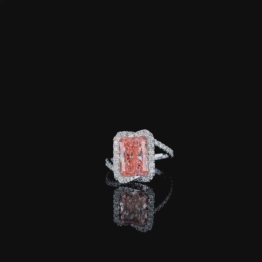 5ct fancy pink radiant lab grown diamond ring rotating