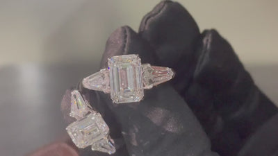 5ct emerald cut lab grown diamond ring with shield sides, rotating product video