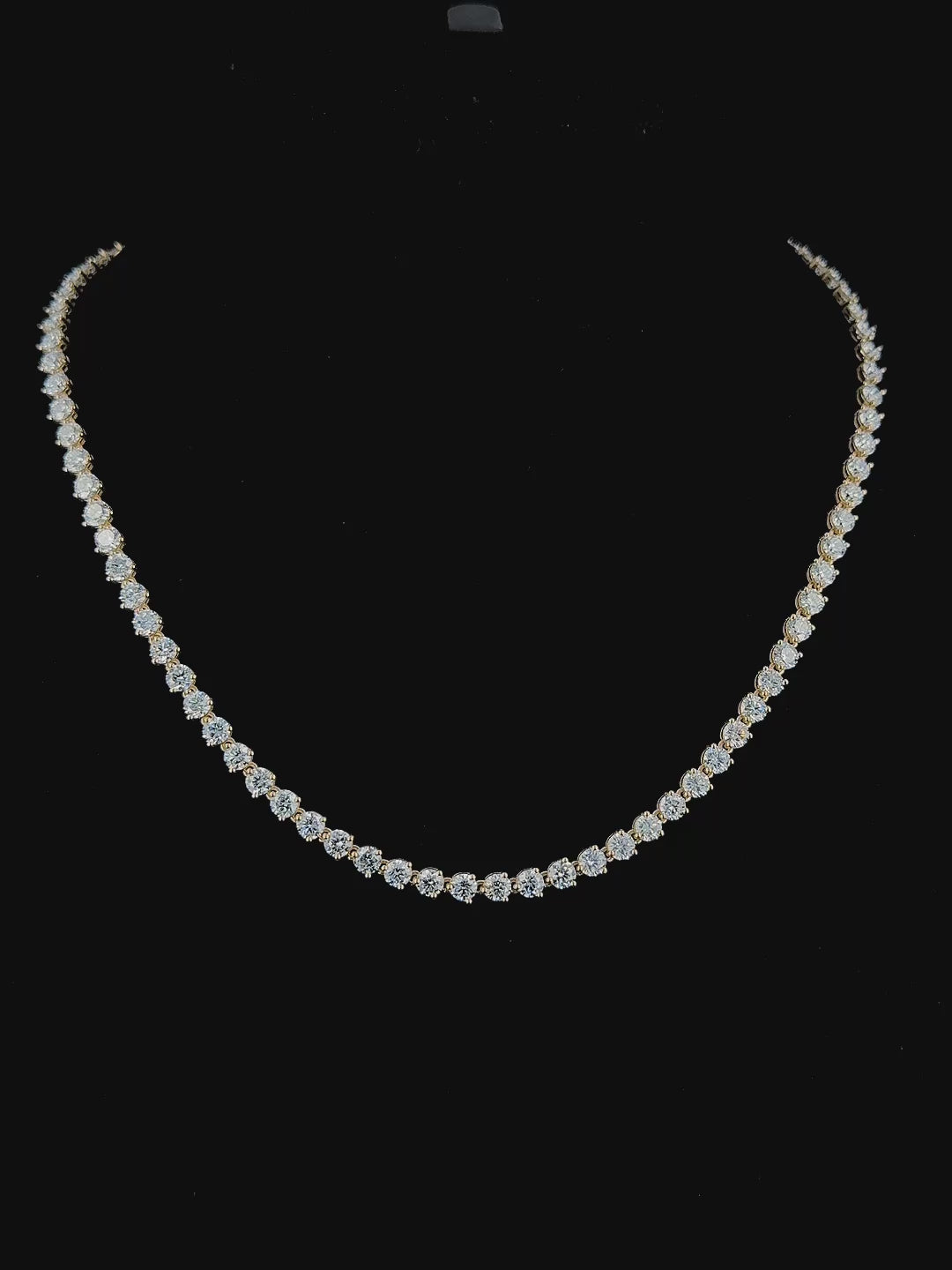 15ct round lab grown diamond tennis chain in 14k yellow gold, 360 degree turntable video