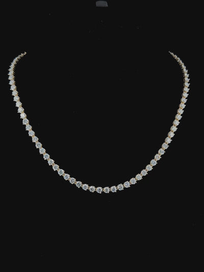 15ct round lab grown diamond tennis chain in 14k yellow gold, 360 degree turntable video