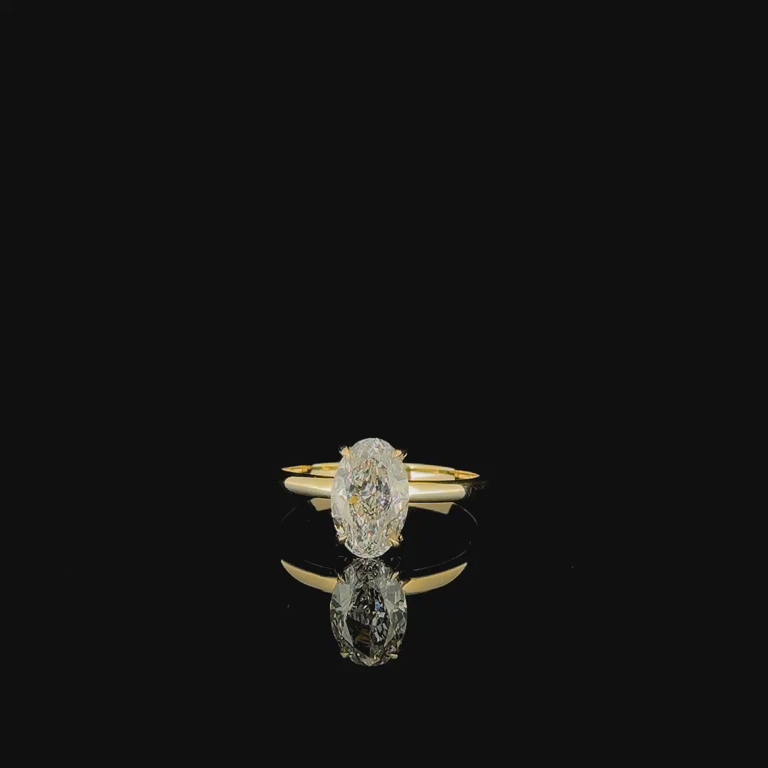 3ct oval hidden halo lab grown diamond engagement ring, 14k yellow gold, 360 degree video
