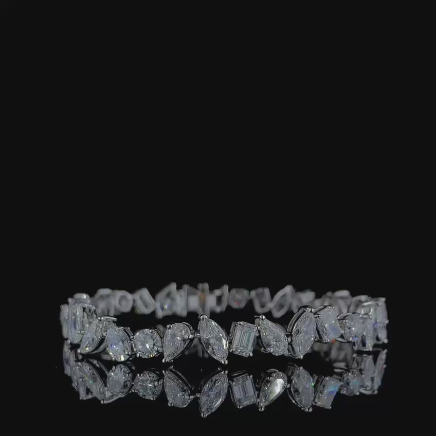 12ct mixed shape lab grown diamond tennis bracelet, 360 degree turntable video