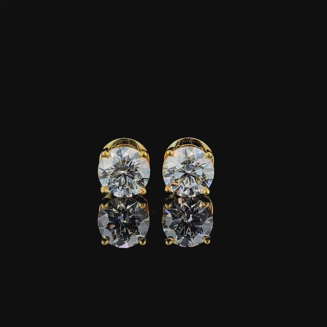 4ctw round brilliant lab grown diamond stud earrings rotating on turntable
