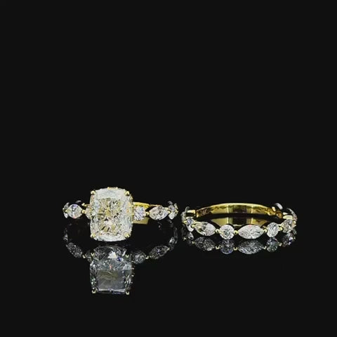 3ct radiant cut lab grown diamond bridal set, 360 degree turntable video