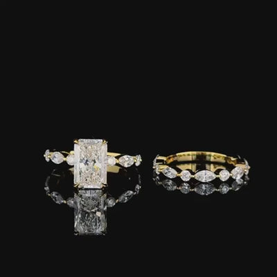 3ct elongated cushion lab grown diamond bridal set, 360 degree turntable video