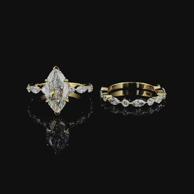 3ct marquise lab grown diamond bridal set, 360 degree turntable video
