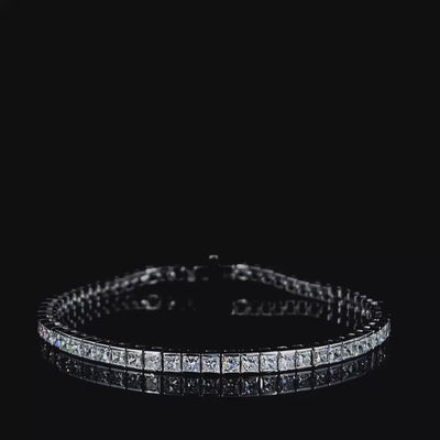 7ctw bezel set princess cut lab grown diamond tennis bracelet, 360 degree turntable video