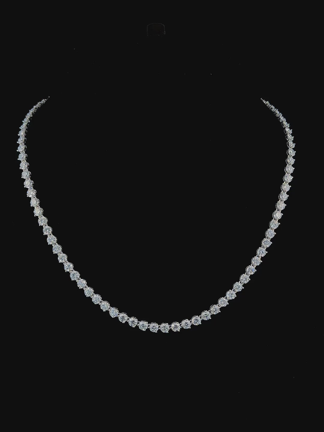 15ct round lab grown diamond tennis chain in 14k white gold, 360 degree turntable video