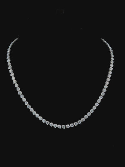15ct round lab grown diamond tennis chain in 14k white gold, 360 degree turntable video