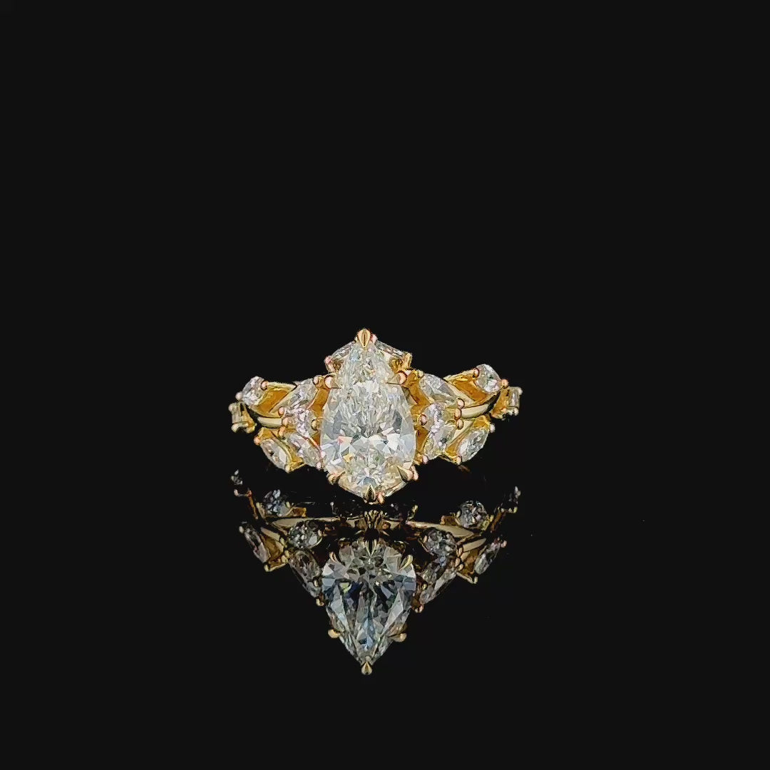 2ct pear vine lab grown diamond engagement ring, 360 degree turntable video