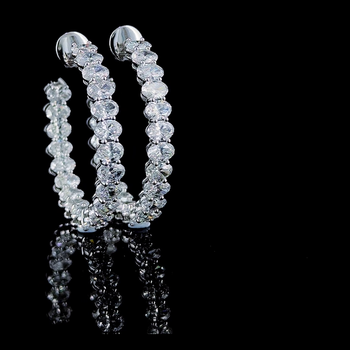 11ctw oval inside-out lab grown diamond hoop earrings both hoops, real video frame