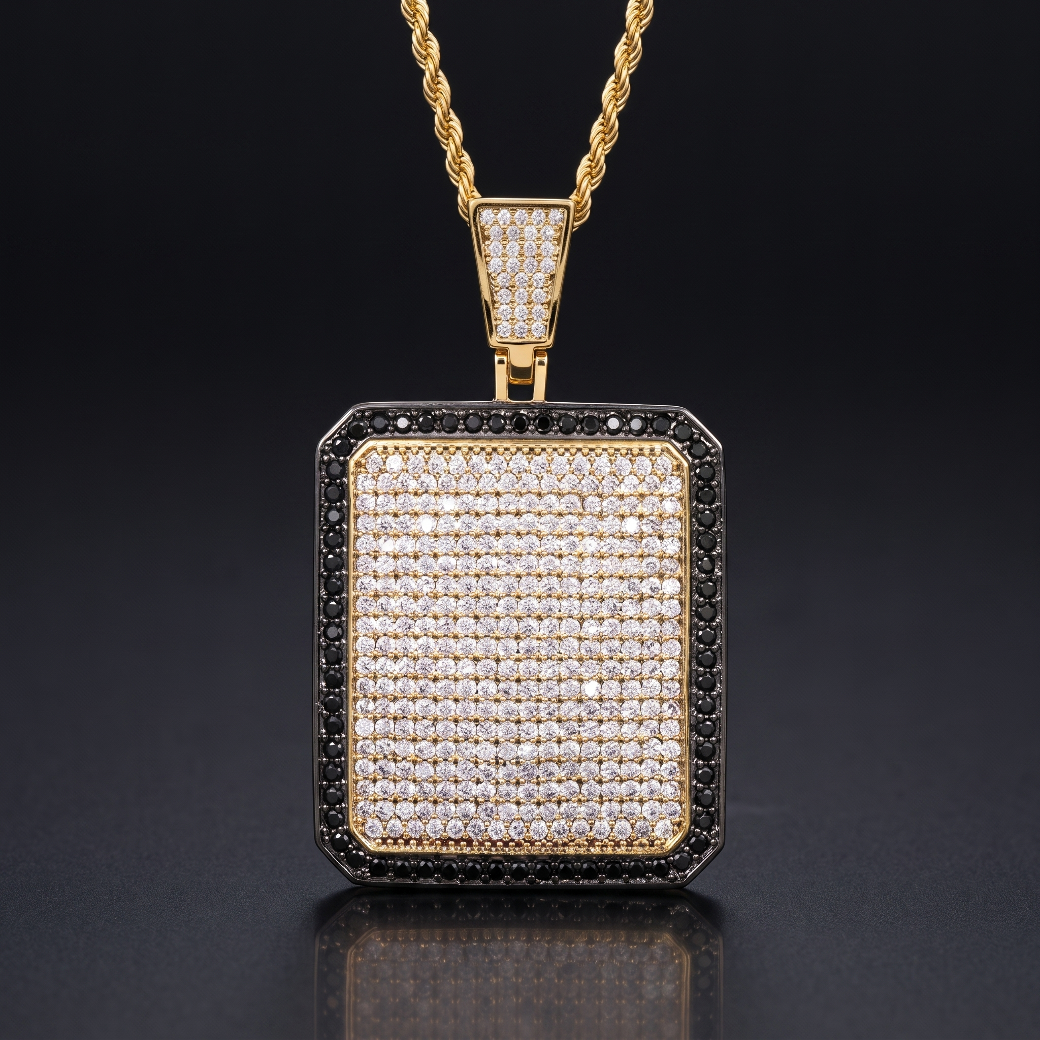 5.6ct rectangle lab grown diamond pendant, on a black background