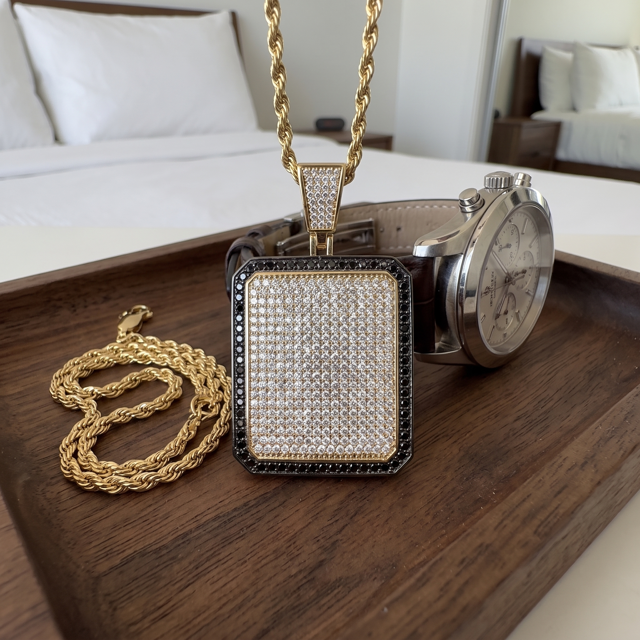 5.6ct rectangle lab grown diamond pendant shown worn