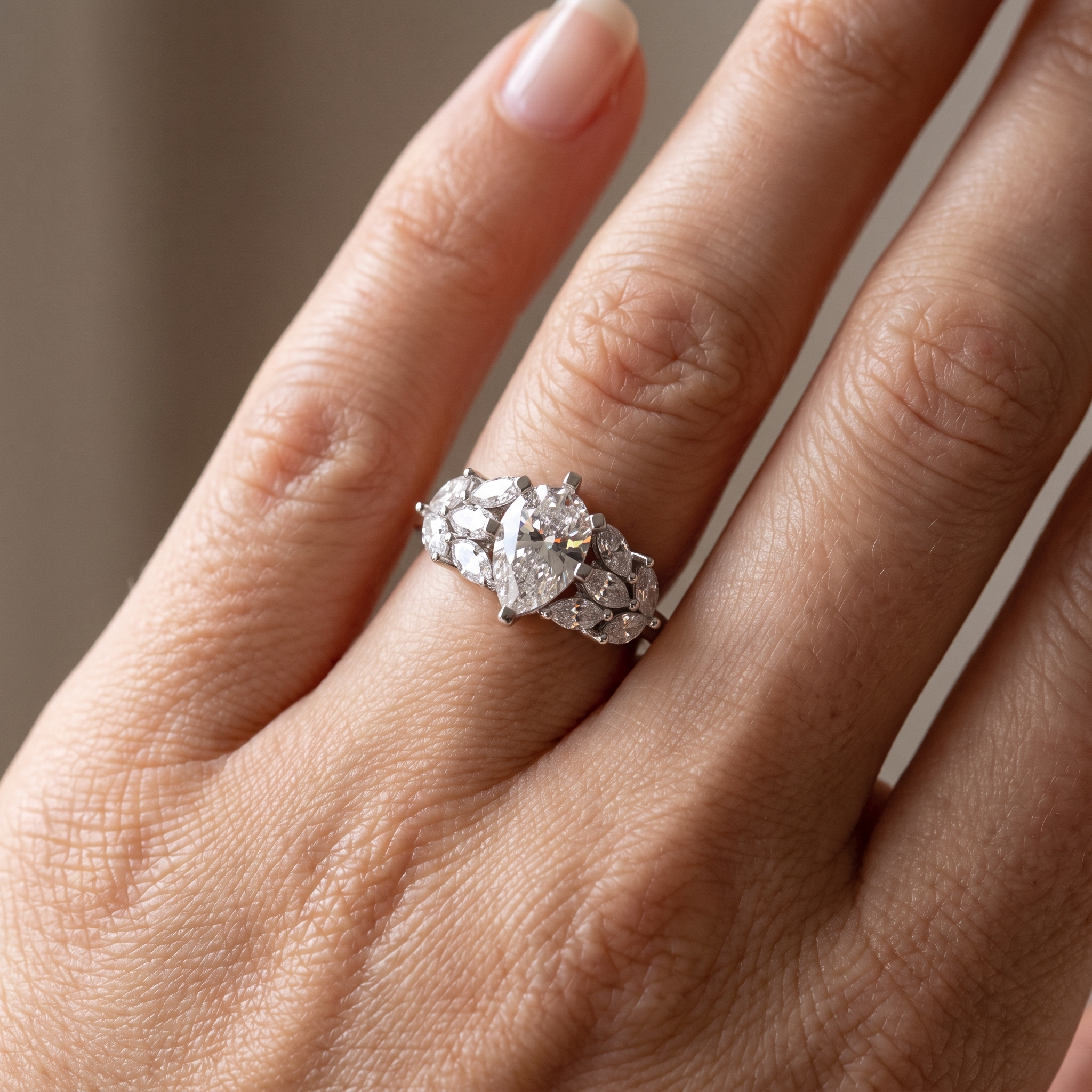 1.90ct pear lab grown diamond engagement ring shown worn