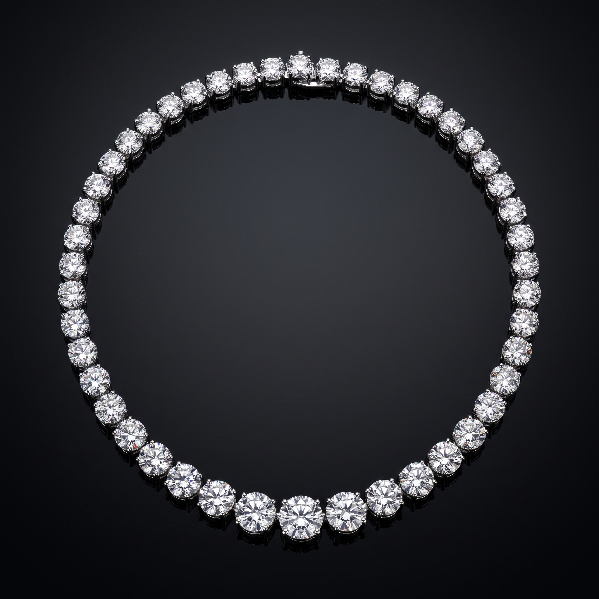 50ct tennis lab grown diamond necklace, on a black background