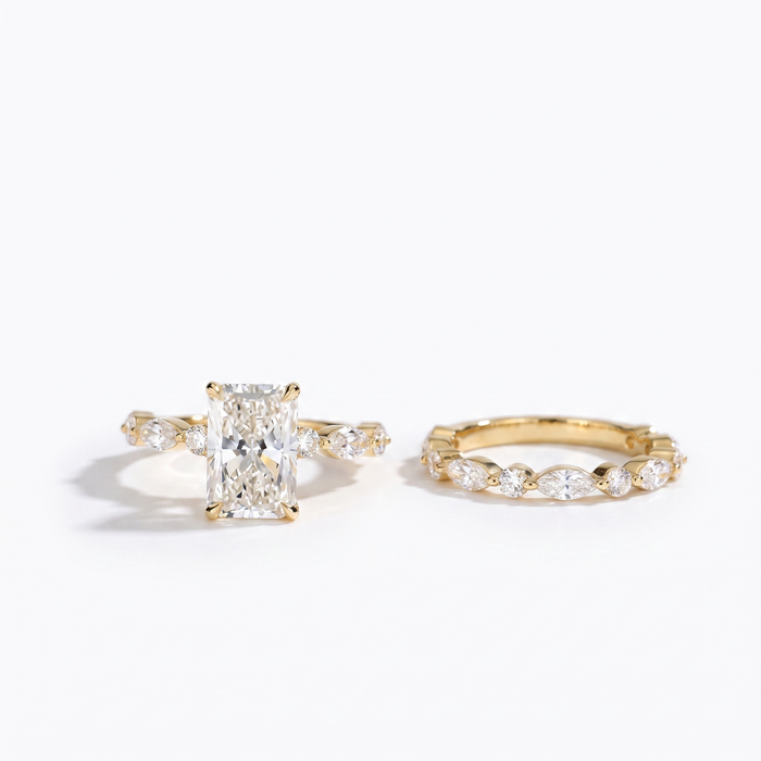 3ct Elongated Cushion Lab Grown Diamond Bridal Set | Ring & Band, 5ct TW | Silver, 10K-18K Gold & Platinum | Draco Diamond by Draco Diamond, IGI certified lab grown diamond, Founder Pricing
